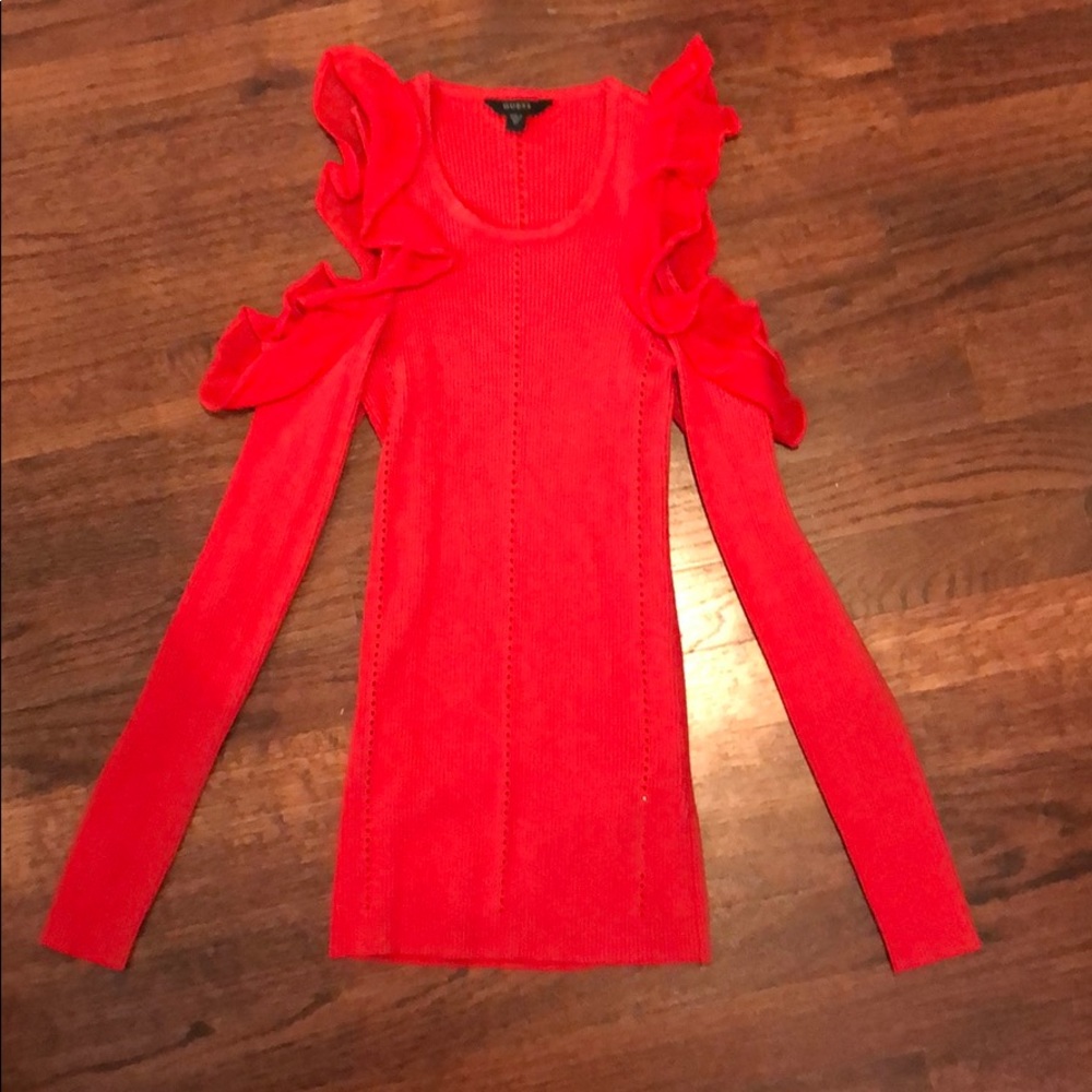 Guess Cold Shoulder Ruffle sweater top